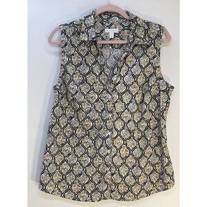 Charter Club Women's Sleeveless Button-Up Shirt, Citron Aura Combo - Size 10